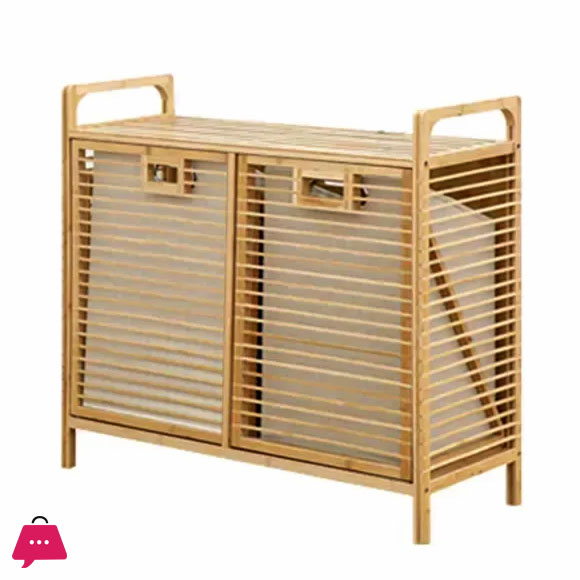 Bamboo Double Laundry Organizer Dirty Clothes Storage Basket