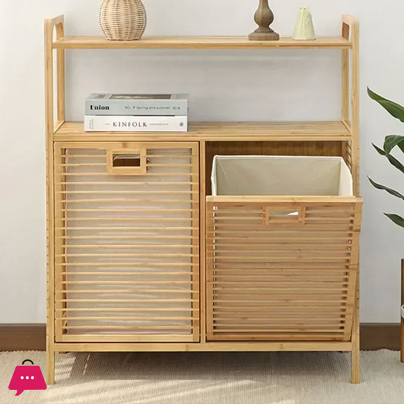 Bamboo Double Laundry Organizer Dirty Clothes Storage Basket