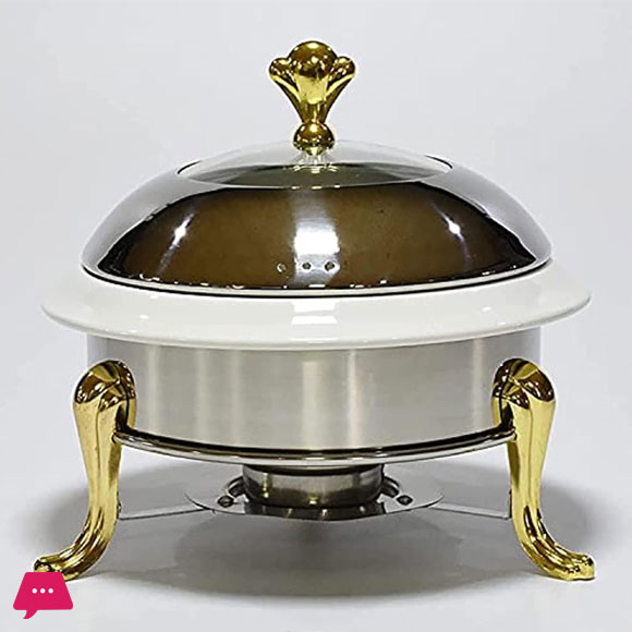 Round Chafing Dish Buffet Set Ceramic Liner For Dining Buffet Gold 24CM