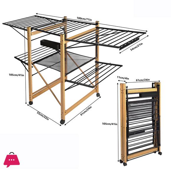 Factory High Quality Deluxe Wood Foldable Home Laundry Drying Rack Clothes Dryer Rack and Use Outdoor or Indoor Drying Shelves