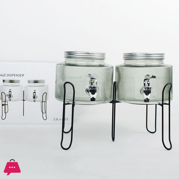 High Quality Glass Dispenser Beverages Container Double - 2 x 2.5 Liter