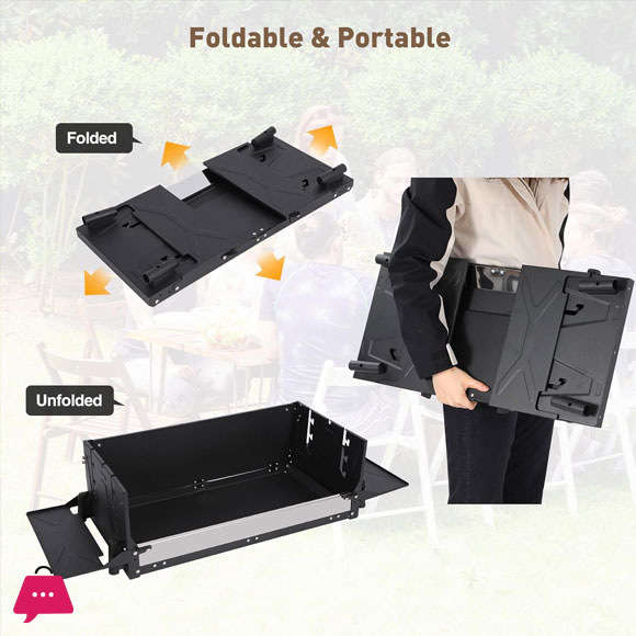 Portable Charcoal Grill Foldable BBQ Grill with Rotatable Roast Chicken Rack