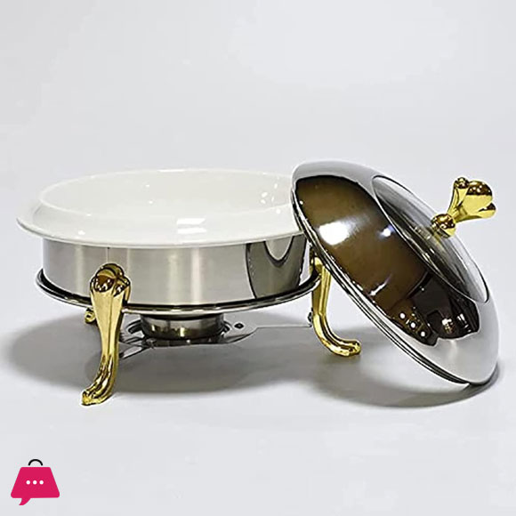 Round Chafing Dish Buffet Set Ceramic Liner For Dining Buffet Gold 26CM