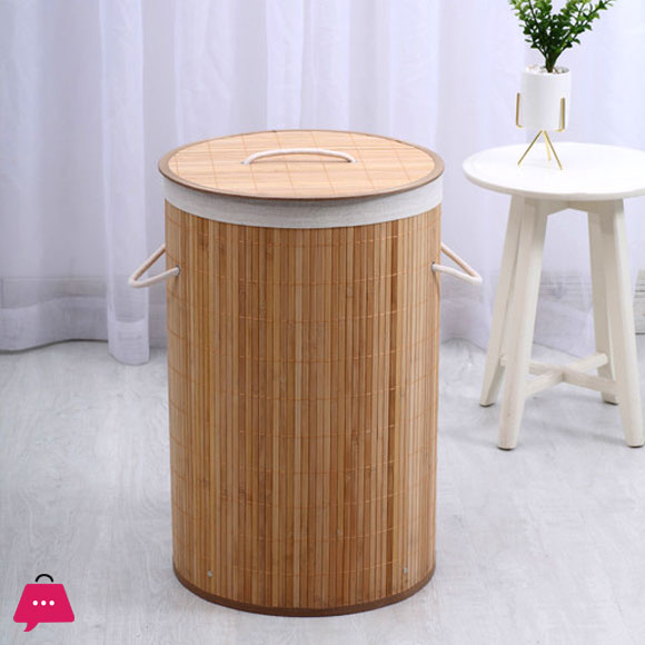 Round Helix Folding Bamboo Laundry Hamper