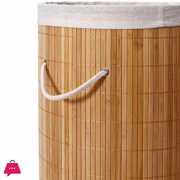 Round Helix Folding Bamboo Laundry Hamper