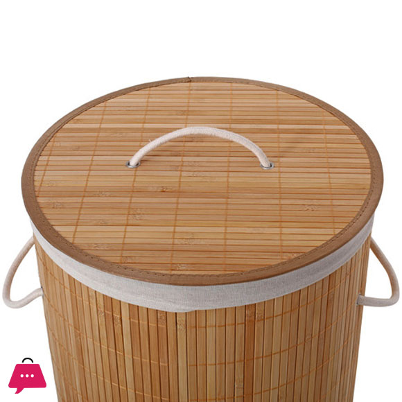 Round Helix Folding Bamboo Laundry Hamper