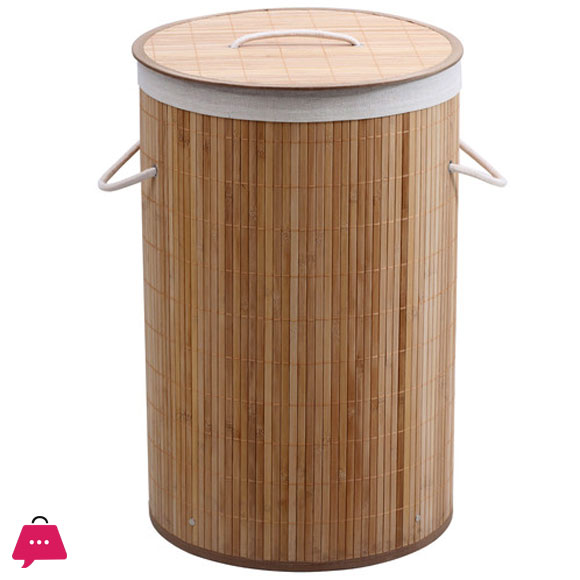 Round Helix Folding Bamboo Laundry Hamper