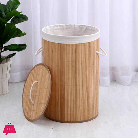 Round Helix Folding Bamboo Laundry Hamper