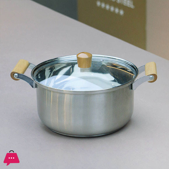 Stainless Steel Cooking Soup Pot Double Bottom with Wooden Handle - 24cm