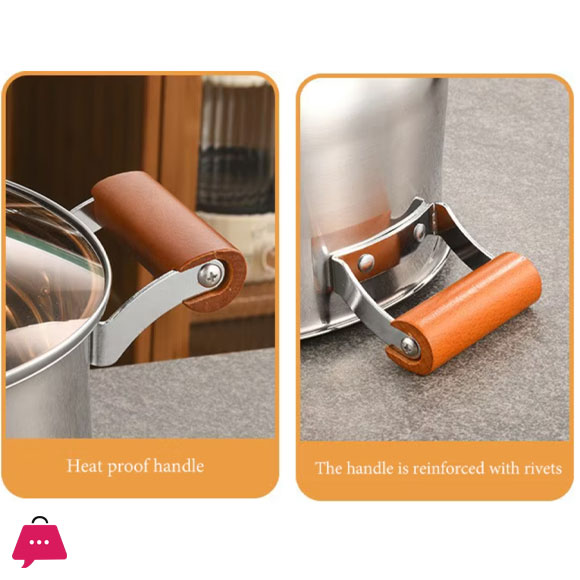 Stainless Steel Cooking Soup Pot Double Bottom with Wooden Handle - 20cm