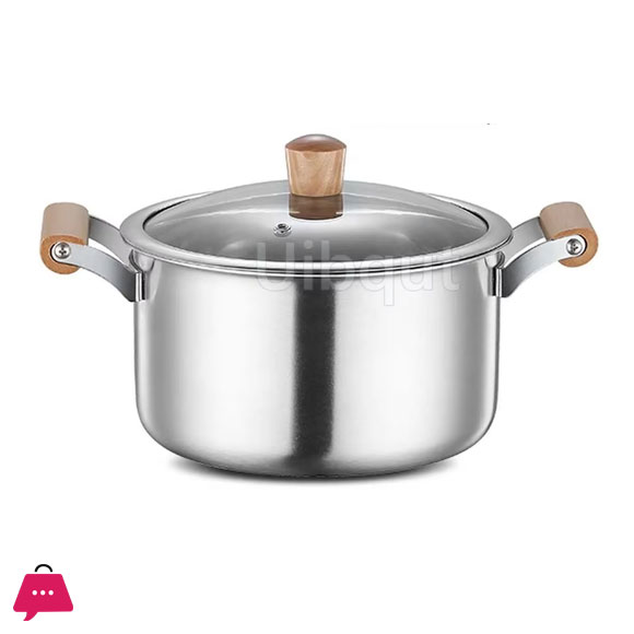 Stainless Steel Cooking Soup Pot Double Bottom with Wooden Handle - 20cm