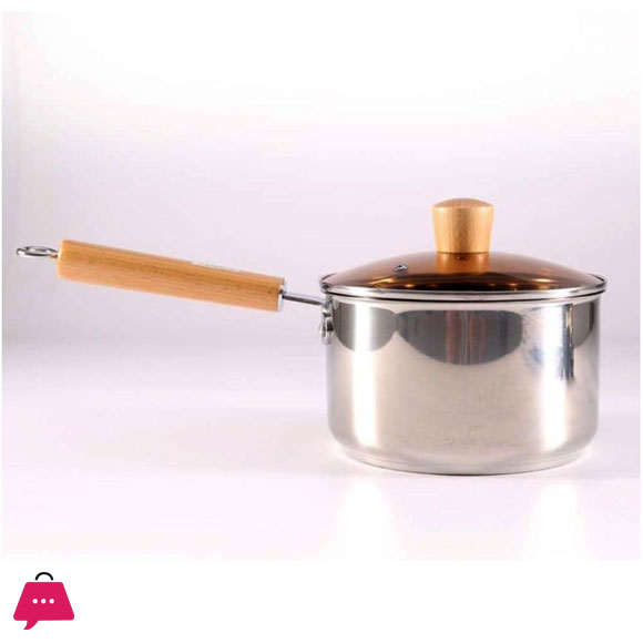 Stainless Steel Sauce Pan With Wooden Handle And Pyrex Glass Lid - 18CM