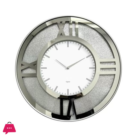 Wall Clock Round Mirrored Glitter Design 20 inch