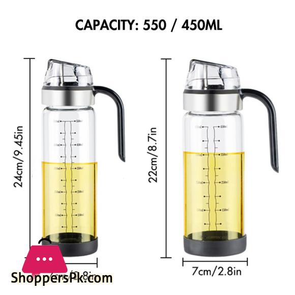 550ML Olive Oil Dispenser Bottle with Rubber Base - Glass Oil & Vinegar Cruet with No-drip Pourers, Easy Refill and Cleaning