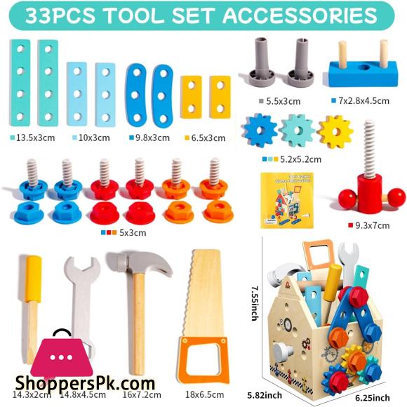 Childrens Wooden Toolbox Set Toys Simulation Maintenance Tool Repair Toys Montessori Screw Puzzle Kids Pretend Play Toys