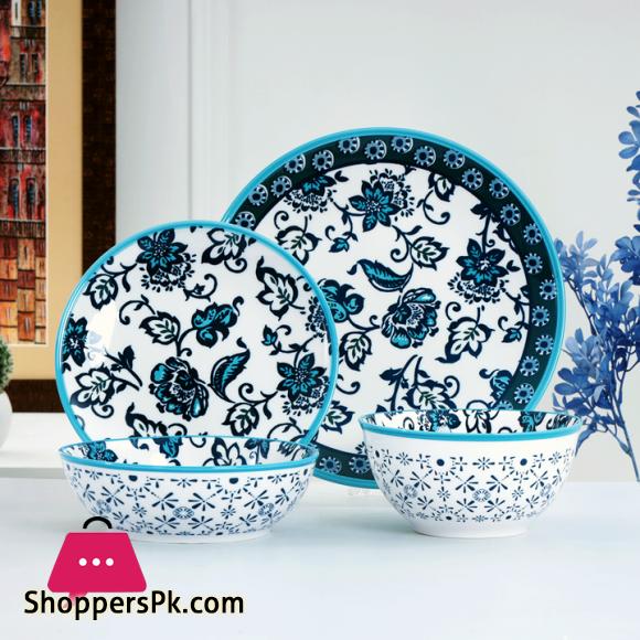 Danny Home Vintage Floral Teal Design Dinner Set 24pcs