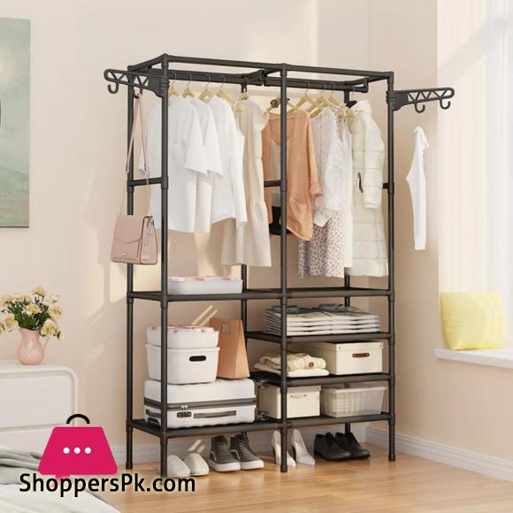 Detchable Solid Color Metal Double Row Clothes Rack – Spacious Design for Living Room and Bedroom