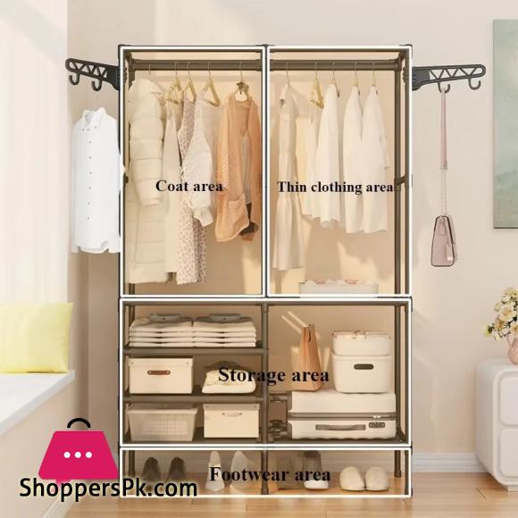 Detchable Solid Color Metal Double Row Clothes Rack – Spacious Design for Living Room and Bedroom