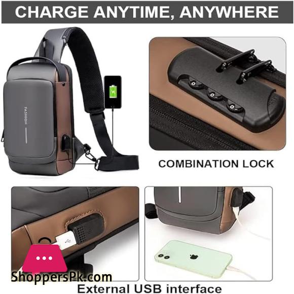 Mens Sling Crossbody Bag Chest Shoulder Messenger Backpack USB Port