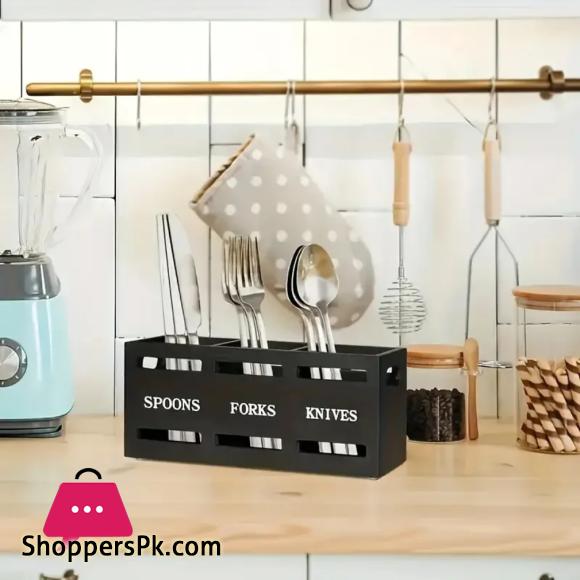 Spoon Caddy Wood Utensil Caddy with 3 Compartments Fork Spoon Holder