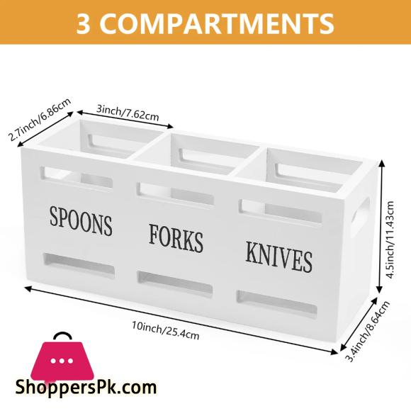 Spoon Caddy Wood Utensil Caddy with 3 Compartments Fork Spoon Holder