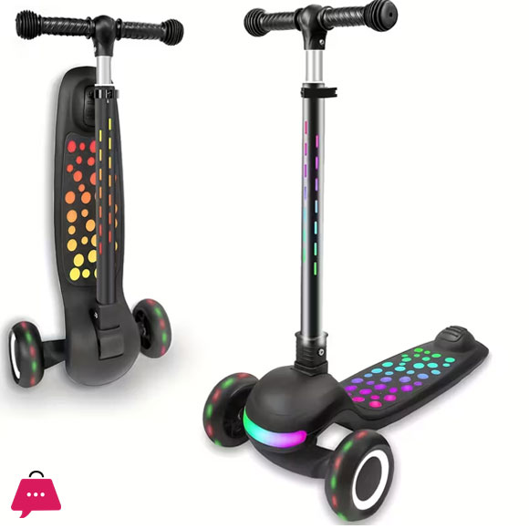 A One-Button Collapsible Scooter with Adjustable Height, Soft Handlebars with Lights