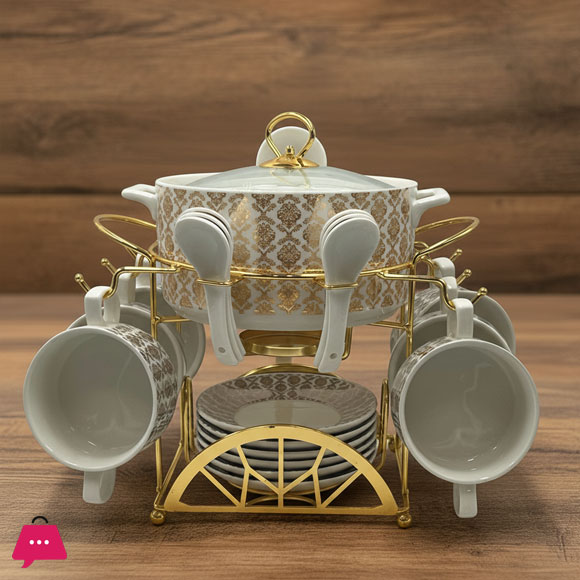 Ceramic Soup Set With Candle Stand 22 Piece