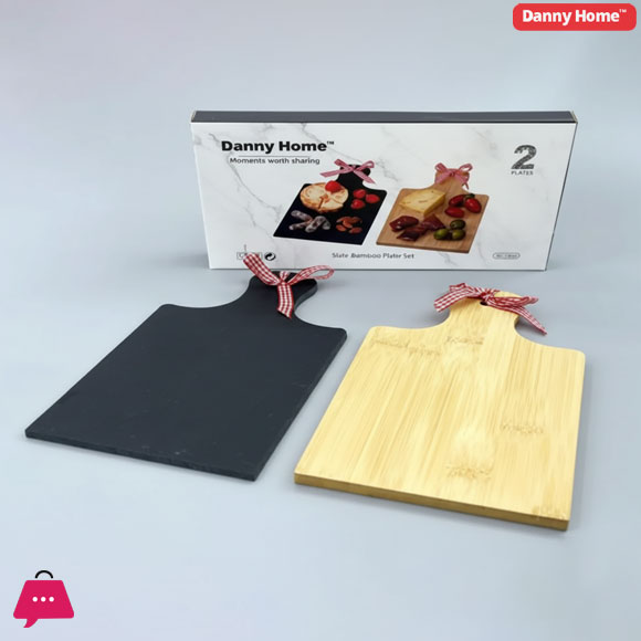 Danny Home Bamboo Wooden Serving Platter Set 2-Pcs 42cm