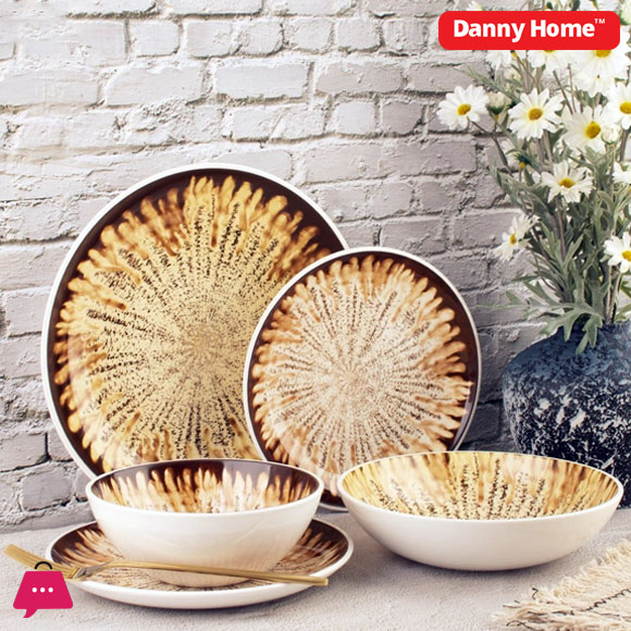 Danny Home Brown and yellow Printed Dinner Set 24pcs