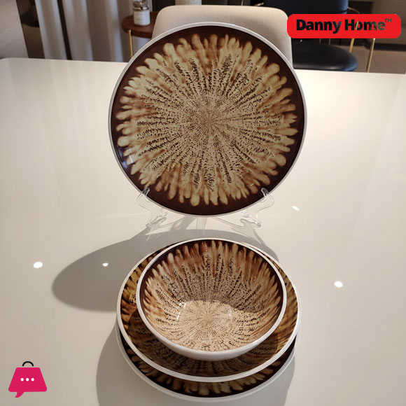 Danny Home Brown and yellow Printed Dinner Set 18-Piece