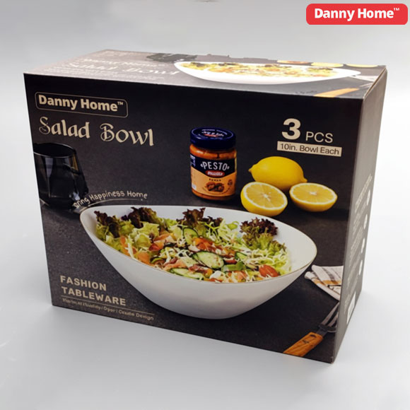 Danny Home Ceramic Gold Line Salad Bowl 3Pcs - 10 Inch