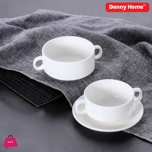Danny Home Double Ear Ceramic Soup Bowl Set of 6 Pcs