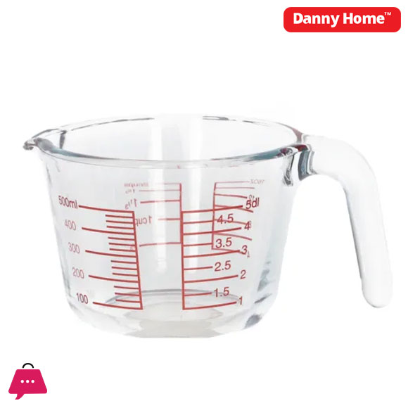Danny Home Glass Measuring Jug With Red Lettering 500ML - 2Cup