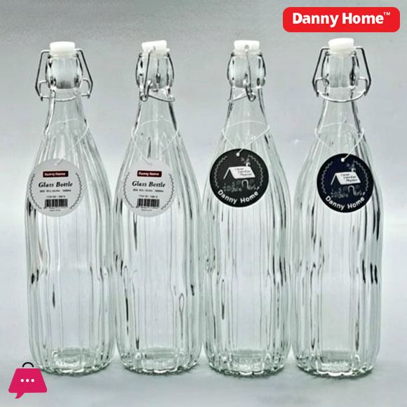 Danny Home Striped Glass Bottle With Swing Lid 1liter