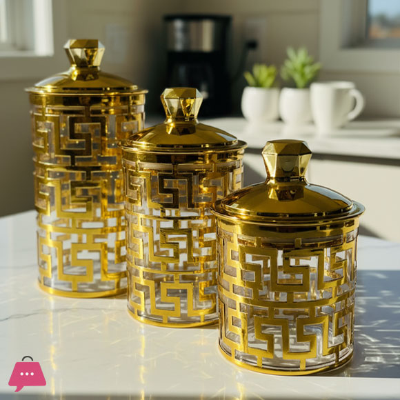 Deluxe Golden Airtight Jar Set of 3