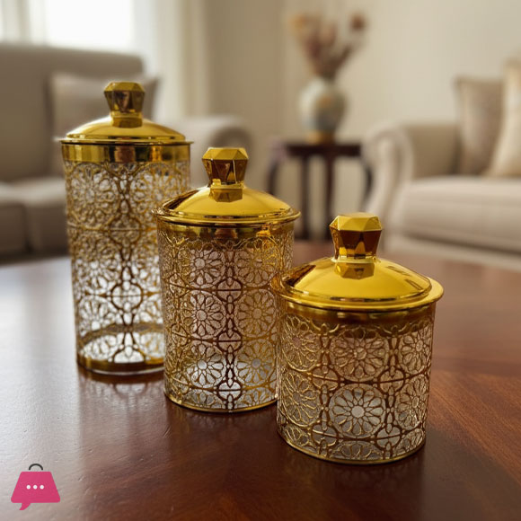 Deluxe Golden Airtight Jar Set of 3