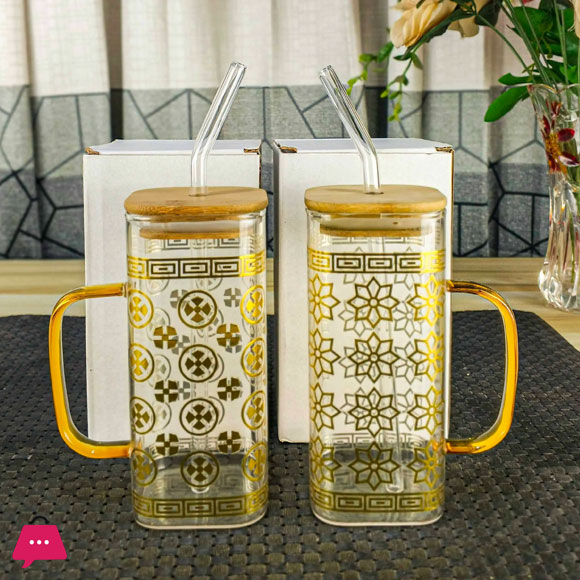 Golden Classic Straw Glass Juice Mug 1-Pcs