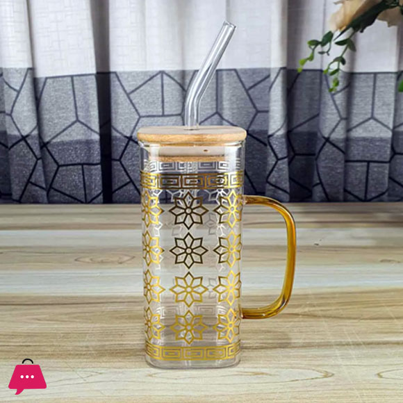 Golden Classic Straw Glass Juice Mug 1-Pcs