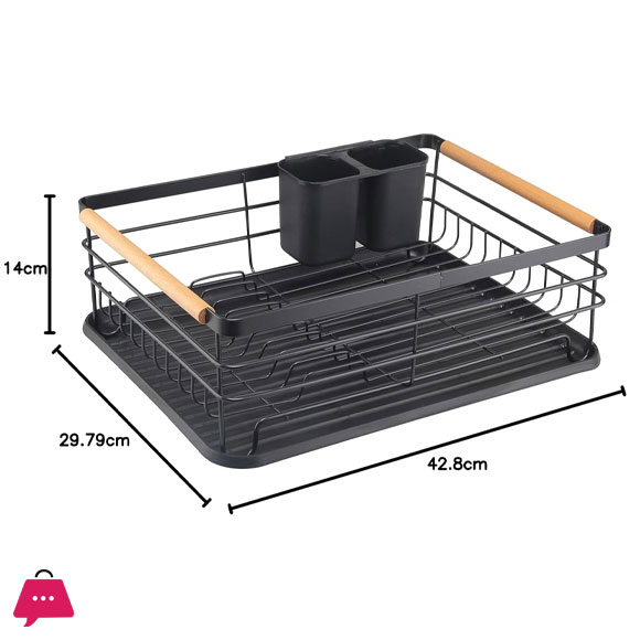 Metal Dish Rack with Drip Tray, Dish Drainer and Removable Cutlery holder - Black