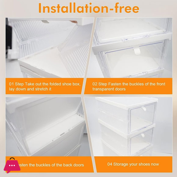 Stackable Shoe Shoe Box 3 Shoe Rack with Doors