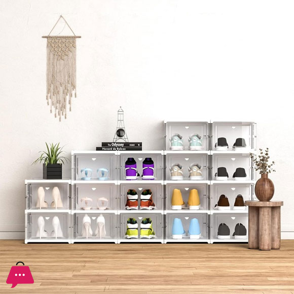 Stackable Shoe Shoe Box 3 Shoe Rack with Doors