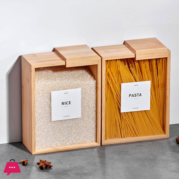 Wood Food Storage Container Book-Style Canister for Kitchen Square Pantry Organization 3 LTR 1 PCS