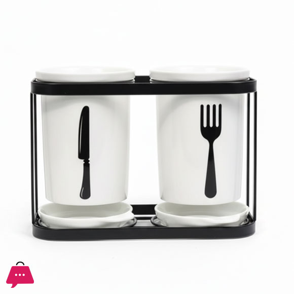 2-Piece Spoon Organizer with Metallic Rack & Water Drainage Premium Kitchen Spoon Holder