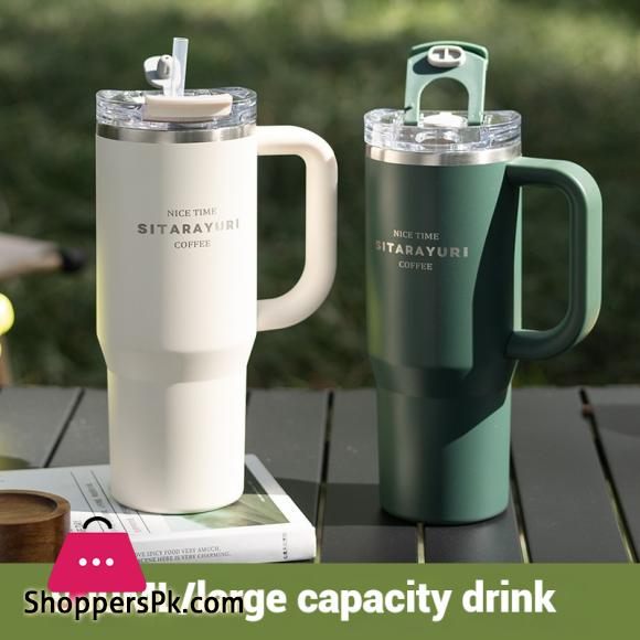 304 Stainless Steel Insulated 900ml Thermal Coffee Car Cup Tumbler With Handle Straw