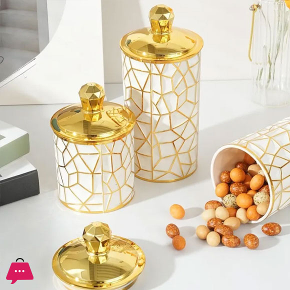 3Pcs Arabian Style Kitchen Food Storage Tank with Golden Lid Candy Coffee Bean Storing Jar Acrylic Plastic