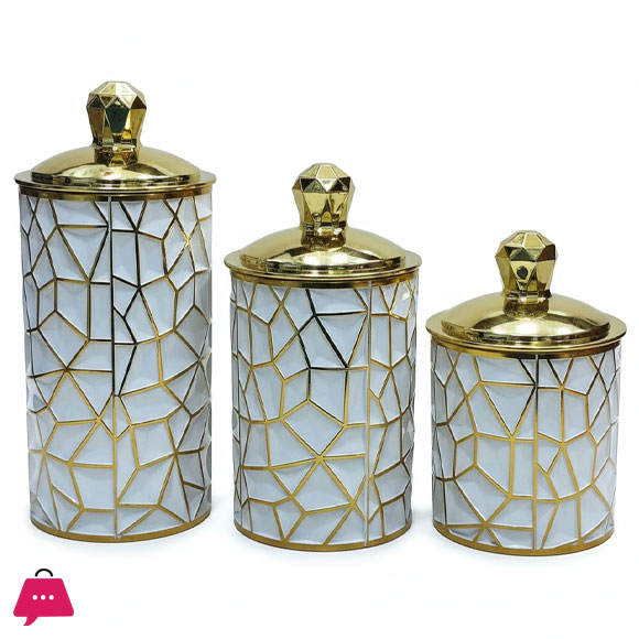 3Pcs Arabian Style Kitchen Food Storage Tank with Golden Lid Candy Coffee Bean Storing Jar Acrylic Plastic