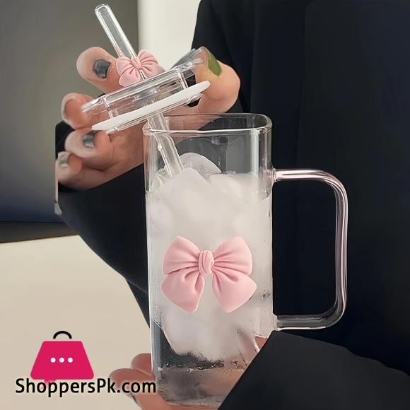 400mL Glass Tumbler with Straw & Handle