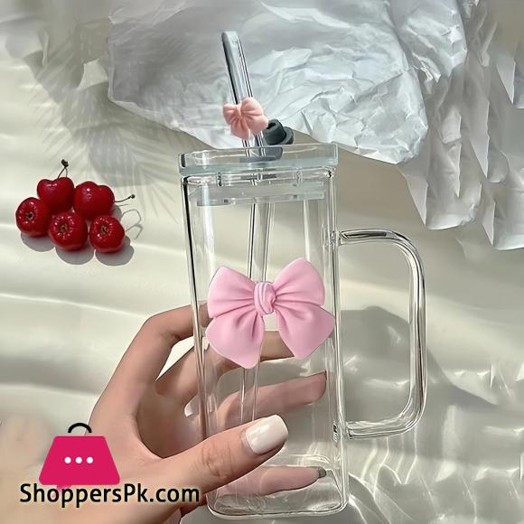 400mL Glass Tumbler with Straw & Handle