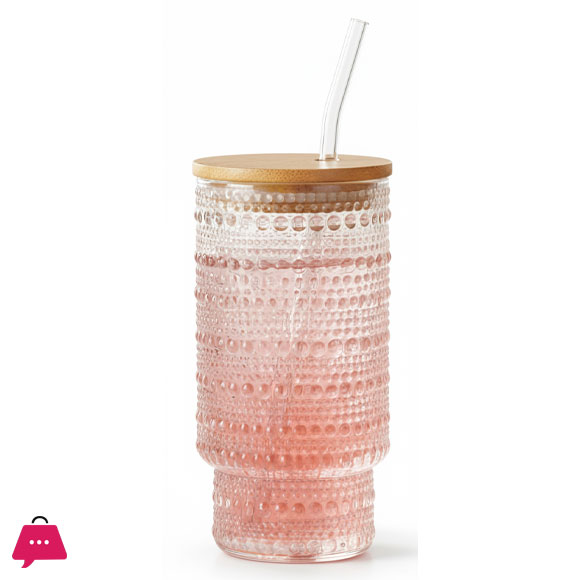 Ice Sip Drinking Glasses Cups Set with Bamboo Lids Straws Glassware for Mojito Iced Coffee Cocktail 4 Pattern