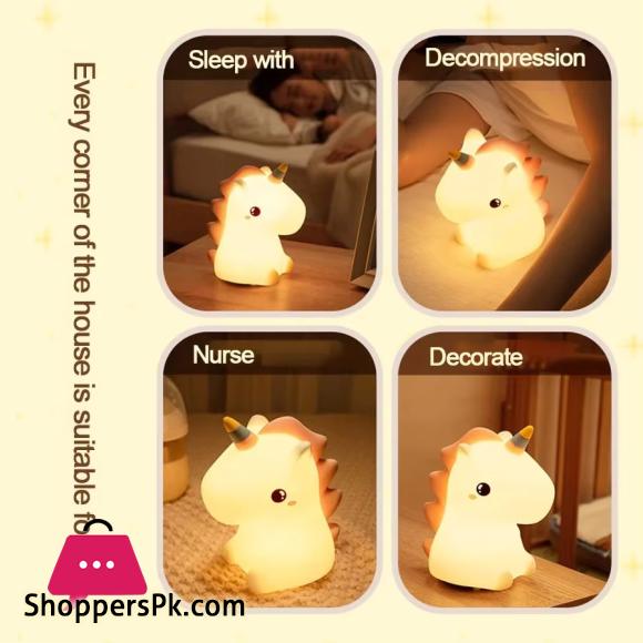 Unicorn Cute Silicone LED Night Light For Kids Children USB Rechargeable Lamp